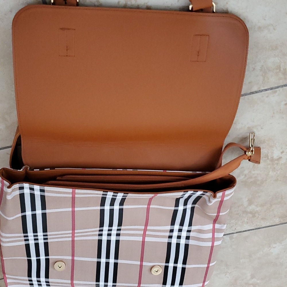 Limited Ed. Loulu Pink Beige Black White Plaid Backpack Bag - Picture 10 of 13